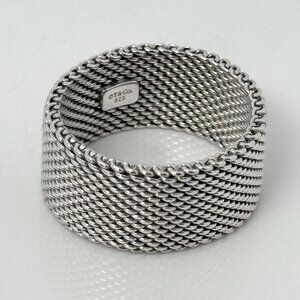 Size 6 Tiffany & Co Somerset Mesh Weave Firm Solid Ring in Sterling Silver